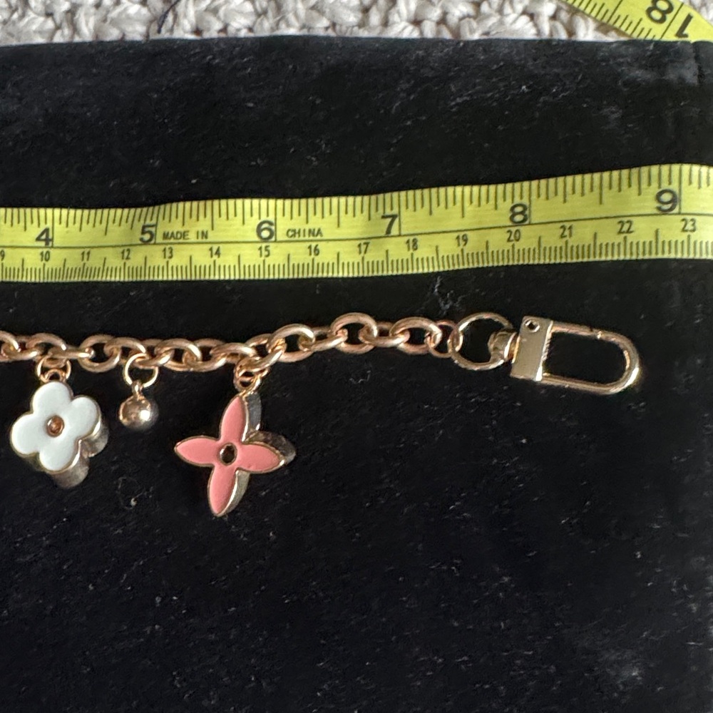 Gold Chain Charm Brooch with Pink and White Flower Charms - Picture 3 of 4